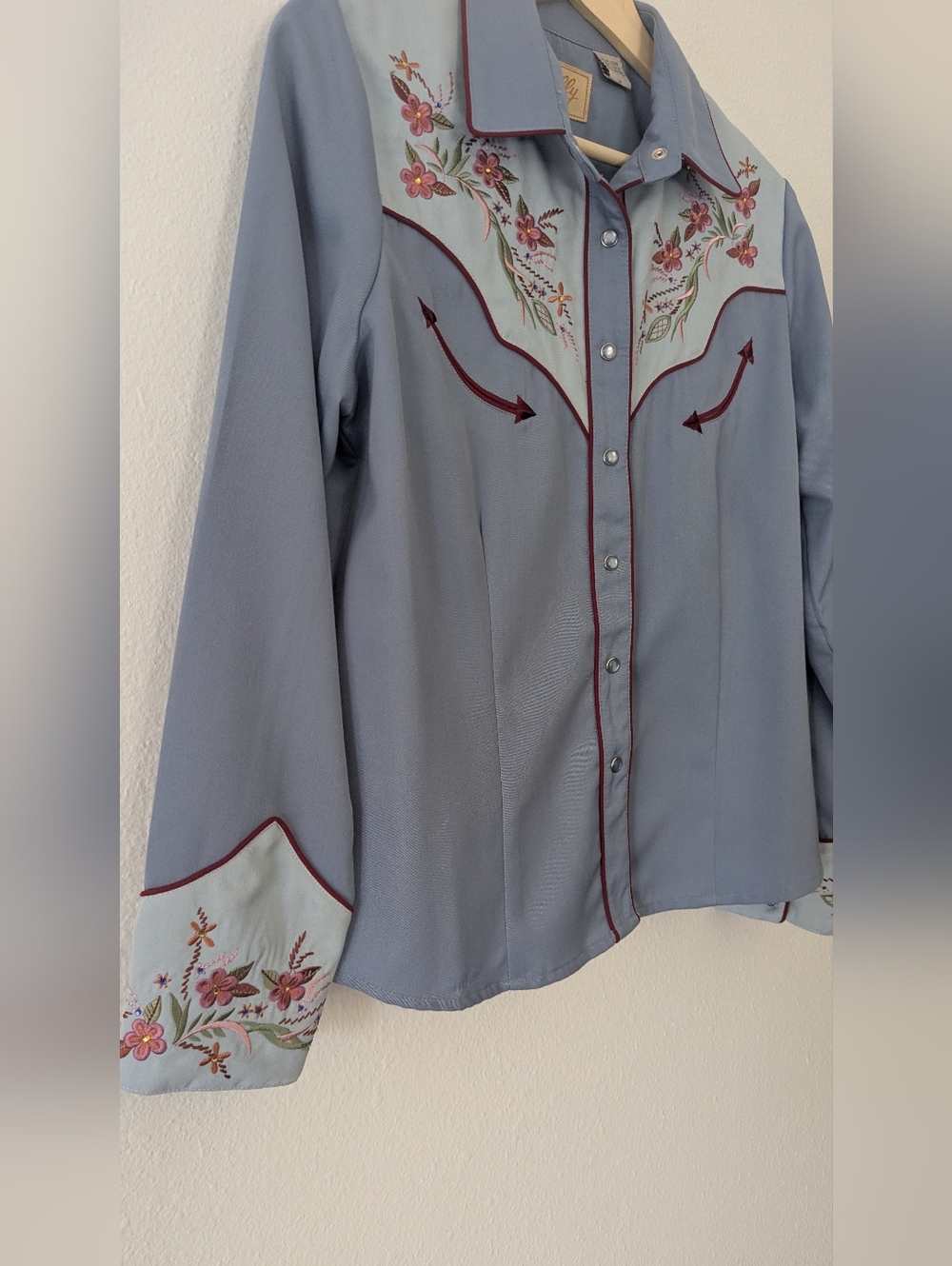 Scully Powder Blue Western Shirt with Floral Embroidery - Picture 2 of 7